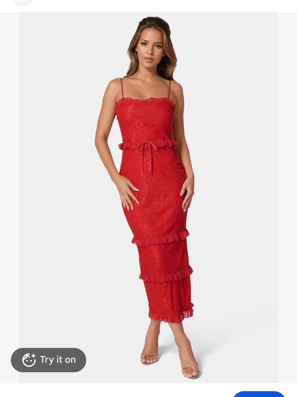 bebe Red Lace Ruffle Slip Dress - Picture 1 of 7